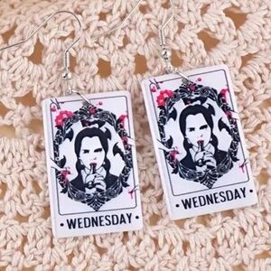 Wednesday Black and White card Halloween Earrings